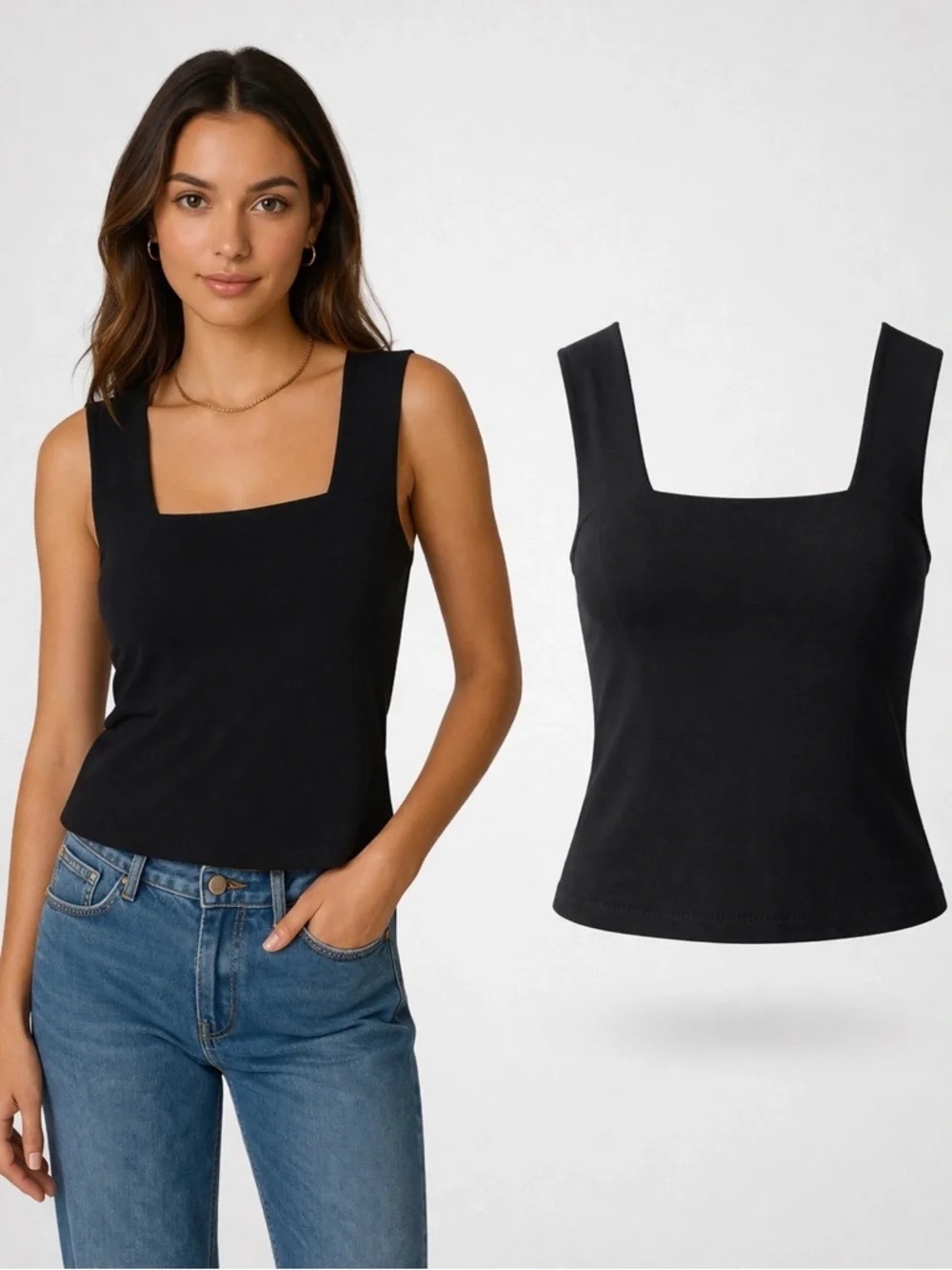 NEW Joseph Ribkoff Size 6 Black Sleeveless Square Neck Camisole Top Minimalist